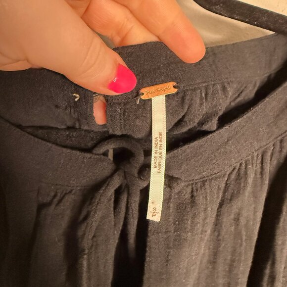 Free People Women's Small Mini Dress Black Long Sleeve Ruched Tie Waist Party - Picture 4 of 5